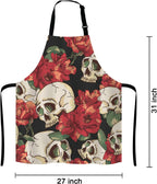 Skull Apron for Women and Men, Flowers Skull Adjustable Kitchen Chef Apron for Cooking Baking - Cute Birthday, Anniversary, Mother's Day Apron Presents for Mom Wife Girlfriend Aunt Grandma