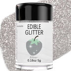 Silver Edible Glitter Glimmer Powder for Cakes Drinks - Colaele 5 grams Food Grade Luster Dust Metallic Food Decorating Sprinkle Disco Brew Dust for Cake Decorations Wine Beverage Candy Dessert, Vegan