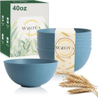 Wheat Straw Salad Bowls for Kitchen set of 6,Anit-Scald Thick Soup Bowls 40oz,Microwave and Dishwasher Safe Bowl set easy to clean. Blue