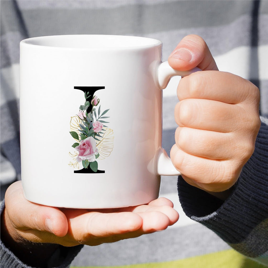 Retreez Initial A-Z Floral Botanical Bouquet Alphabet Monogrammed Monogram Mug 11 Oz Ceramic Tea Coffee Mugs - Appreciation Thank You Wedding Birthday Gifts for her friend coworker sister - I Initial