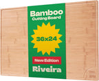 Riveira Brown Bamboo Wood Cutting Board – Gourmet Bamboo Grandeur: 36 x 24 Wooden Cutting Board – Wooden Cutting Boards For Kitchen Decorative – Innovative Juice Grooves Wooden Chopping Board
