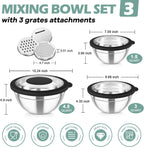 TeamFar Mixing Bowls, 3PCS Stainless Steel Serving Salad Bowls with Lids & 3 Graters, For Kitchen Mixing/Baking/Storing/Prepping, Visible & Airtight, Easy Clean - 4.5/3 / 1.5 QT, Black