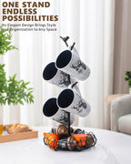 Coffee Mug Holder for Countertop, Mug Tree with Bird's Nest Storage Basket, Holds 4 Large Mugs (20oz Compatible), Whimsical Kitchen Decor, Coffee Bar Accessories (Black)