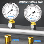 MEANLIN MEASURE 0~15Psi Stainless Steel 1/4" NPT 2.5" Single Scale FACE DIAL,Glycerin Filled Pressure Gauge, WOG Water Oil Air Lower Mount, with 1/4" x 1/2" NPT and 1/4" x 3/8" NPT Hex Bushing