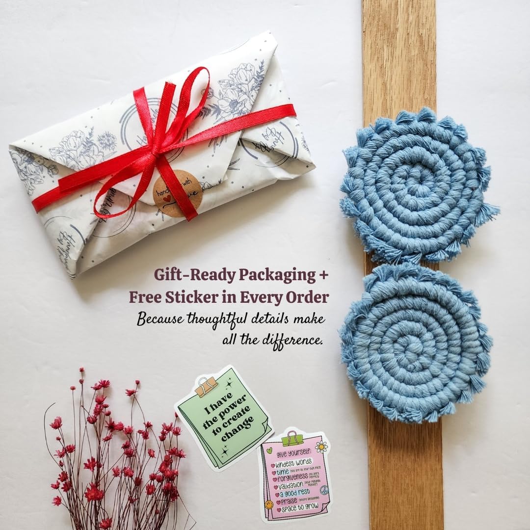 Cotton Car Coasters for Cup Holders, 2PC Car Cup Coasters, Drink Coaster Holder, Cute cupholder Coaster Accessories for Women, Macrame, Boho (Cloudy Day)