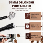 Espresso Portafilter 51mm Double Spouts Compatible with Delonghi Dedica EC680 and EC685 as well as SMEG and EUPA coffee machine models- Stainless Steel Filter Basket & Puck Screen Included (Black)