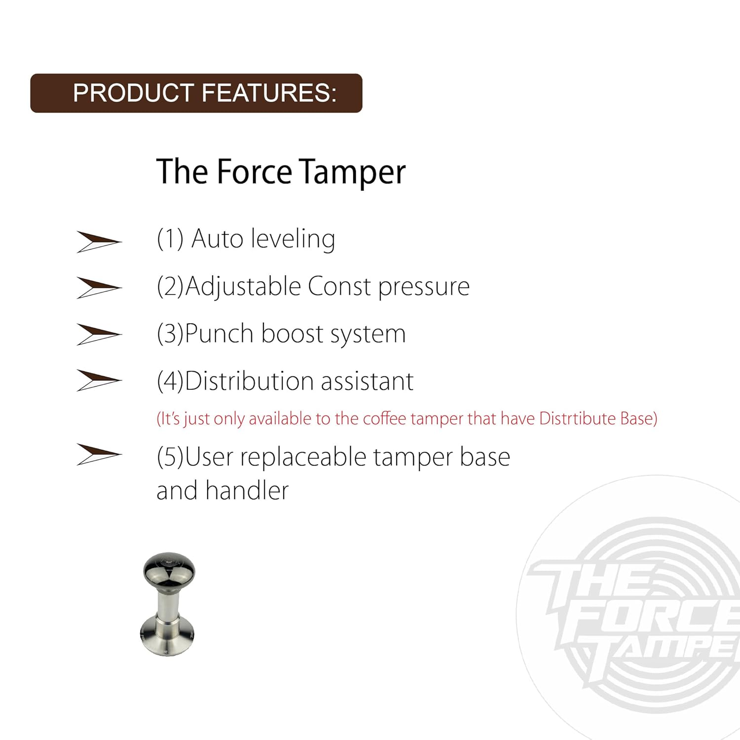 The Force Tamper Automatic Impact Adjustable Constant Pressure and Autoleveling Coffee Tamper Black Mirror Jellyfish AL Handle Set Pro (Full-Set, 58.35mm)