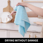 Homaxy 100% Cotton Terry Kitchen Towels(Sky Blue, 13 x 28 inches), Checkered Designed, Soft and Super Absorbent Dish Towels, 4 Pack