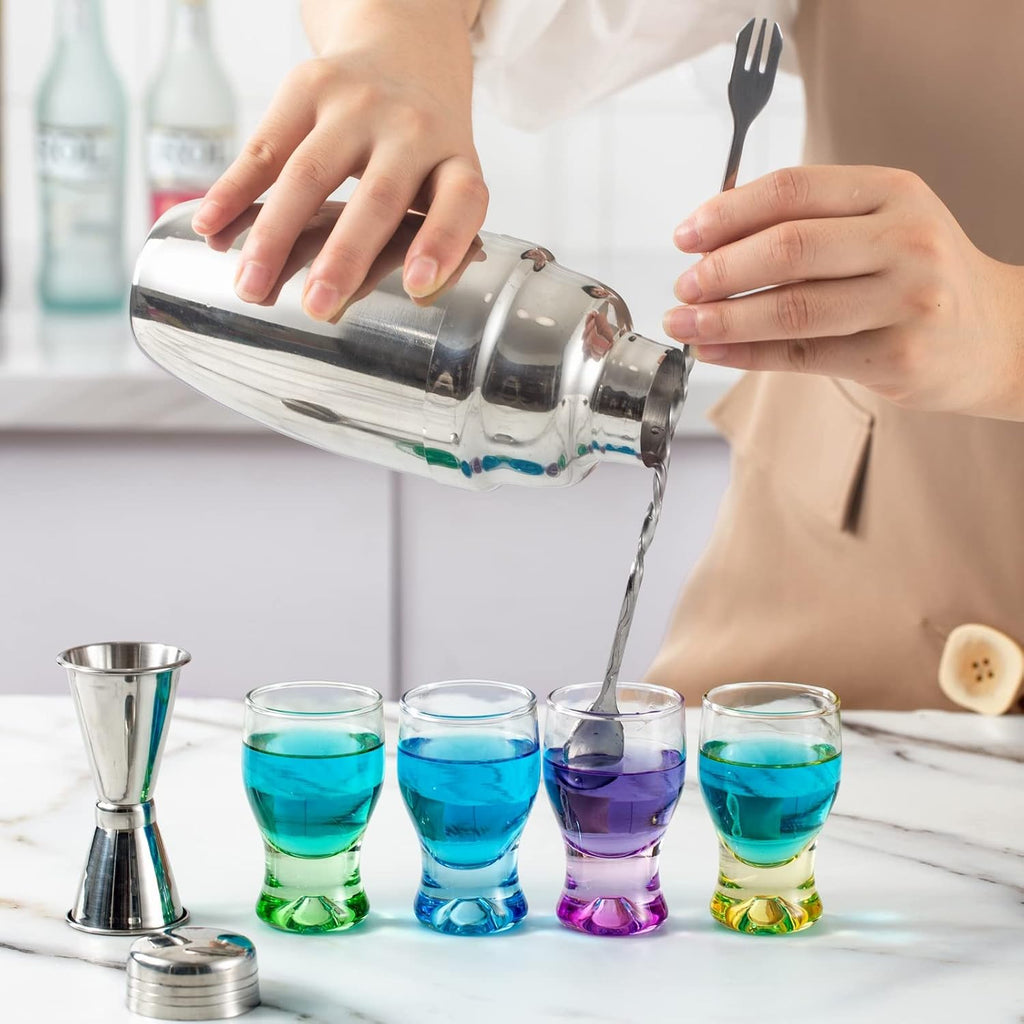 M&N HOME Set of 6, Heavy Base Glassware Drinking Whiskey Glass Cups for Vodka, Brandy, Bourbon & Liquor Beverage Dining Décor Gifts, 1.7 oz, Multicolored