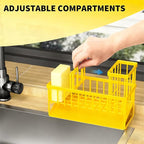 Cisily Yellow Sink Caddy Organzier with High Brush Holder, Sponge Holder for Sink, 304 Rustproof Stainless, Kitchen Countertop Soap Dispenser Organizer,Yellow Kitchen Decor and Accessories