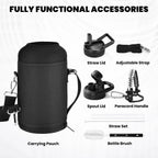 Insulated Water Bottle 64 oz, Triple Wall Vacuum Stainless Steel (Cold for 48 Hrs), Leak Proof & Non-BPA, Half Gallon Water Flask Jug with Paracord Handle & Straw Spout Lids, White/Black