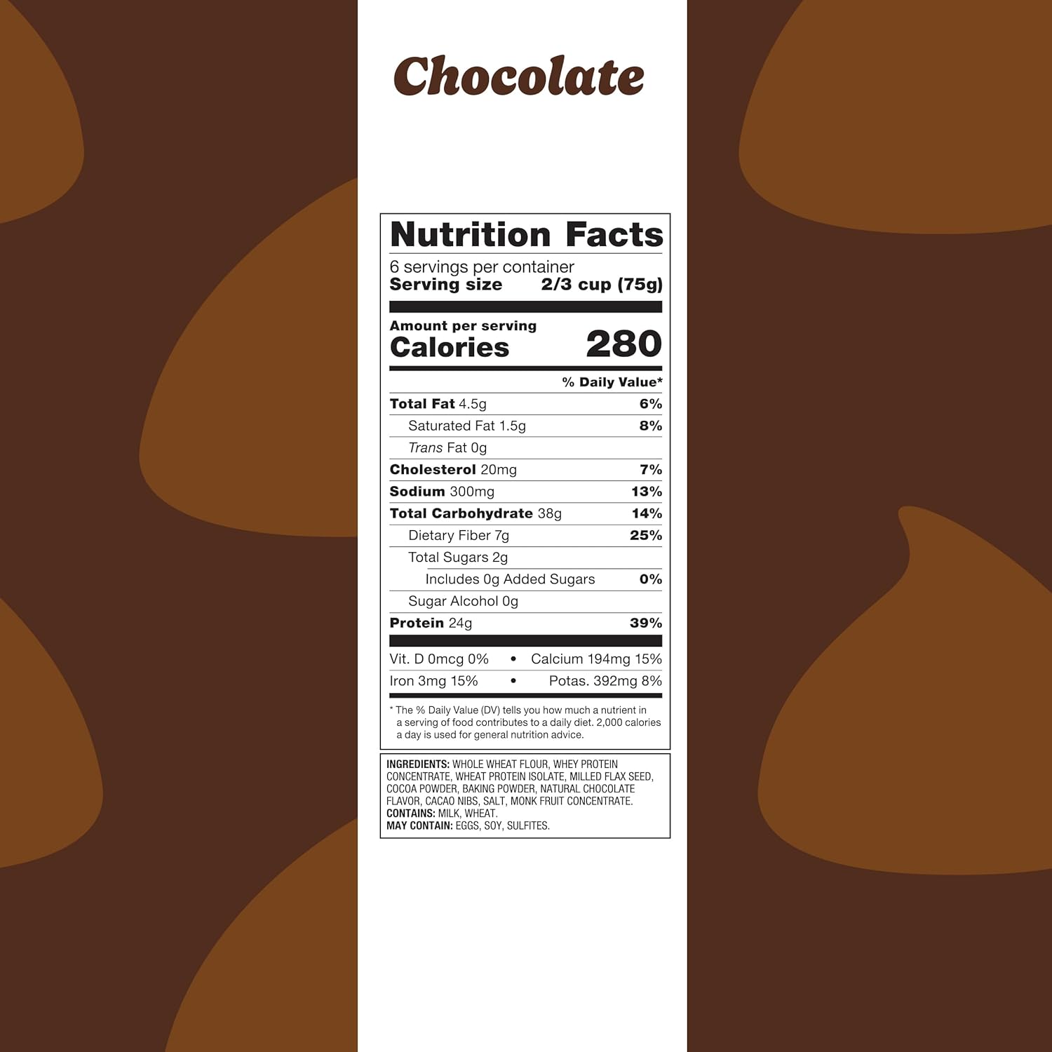 Flourish Protein Pancake & Waffle Mix, with Whey Protein & Flax Seed, No Added Sugar, High in Protein & Fiber - Just Add Water - Chocolate Flavour, 430g (3 Pack) - Made in Canada