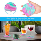 6 Pack Drink Coasters,Plastic Coaster with Holder,Non-Slip Silicone Cup Mat,Rubber Coasters Live for Hot or Cold Drink,Fits Any Size of Cups(Green Pink)
