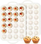Silicone Mini Muffin Pan, Metal Reinforced Frame 24 Cups Nonstick Mini Cupcake Pans with Handles Easy to Move for Baking Muffin, Cupcake, Egg Bites Oven Safe, 2 Pack Confetti