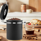 2Pcs Coffee Storage Canister 1.5L Double Airtight Coffee Beans Container with Date Locator 304 Stainless Steel Kitchen Food Storage Container with Spoon for Tea Sugar,Black (2)