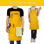 5 Pack Kitchen Apron, Work Apron, Canvas, Multiple Pockets, Gardening, Painting, BBQ, Artist, Carpenter, Sizes M to XXL, Yellow