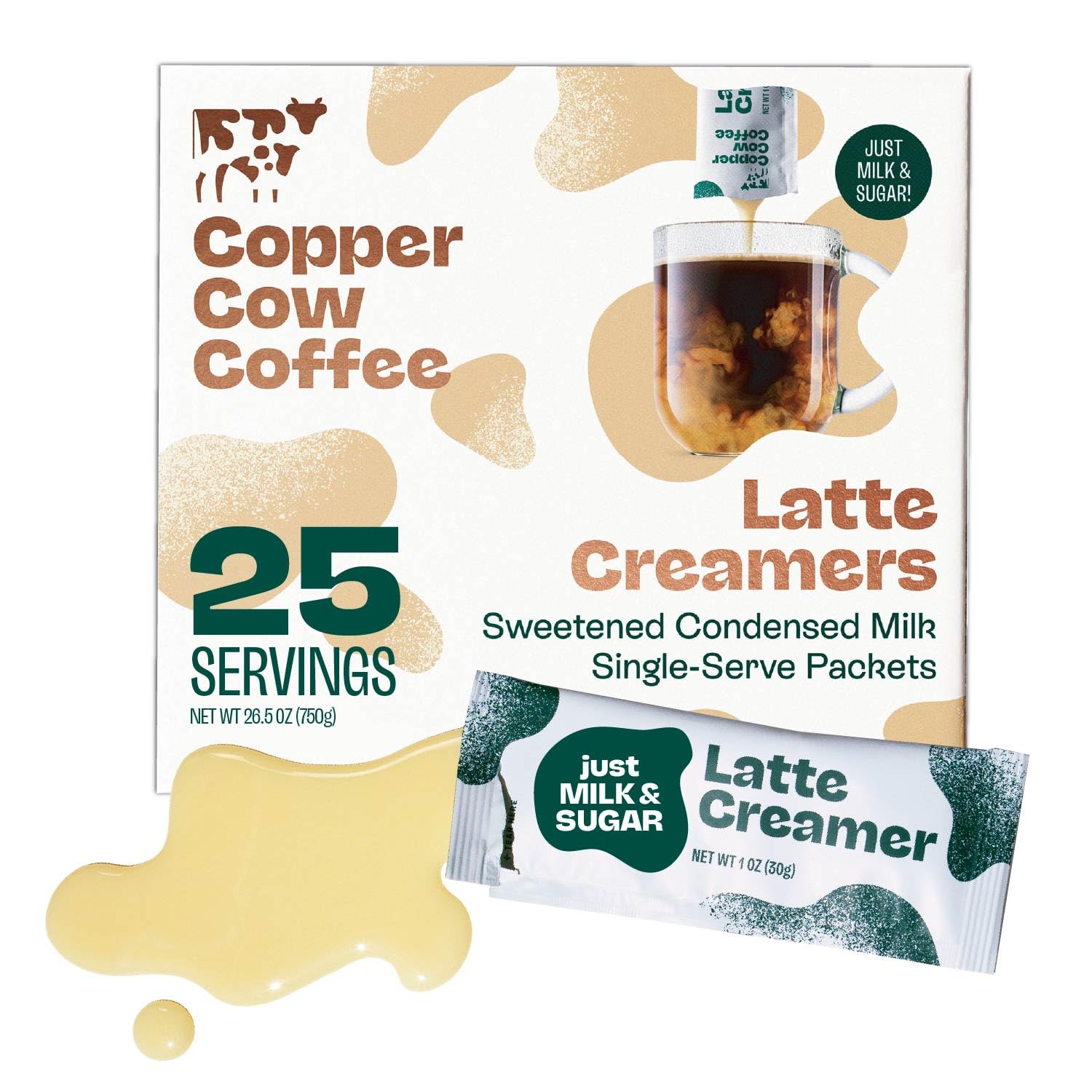 Copper Cow Coffee Sweetened Condensed Milk Coffee Creamer Singles (25 pack) | Vietnamese Inspired Coffee Creamer, All Natural Creamer Packets for Pour Overs & Lattes | No Refrigeration Needed