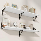 RICHFOCUS 12 Inch Deep Floating Shelves for Wall, 48" W x 12" D Wood Wall Shelves Set of 2, Wide Floating Shelves for Living Room, Bedroom, Kitchen, Bathroom and Decor Storage, White