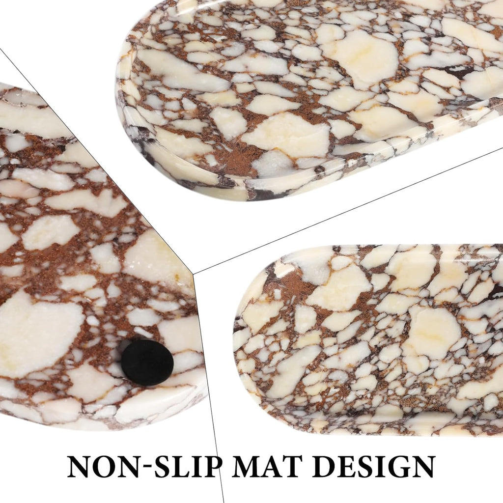 Koville Natural Decorative Marble Bathroom Tray, 12"x6" Calacatta Viola Marble Catchall Tray for Bathroom, Stone Perfume Trays Jewelry Dish for Dresser, Stone Storage Trays for Home Decor