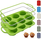 2 Packs 6 Cups Silicone Muffin Pan with Metal Reinforced Frame Jumbo Size Cupcake Pan Tray Egg Bites Silicone Circle Cookie Molds Muffin Tin Tart Pans Baking Sheet Set for Breakfast Sandwiches