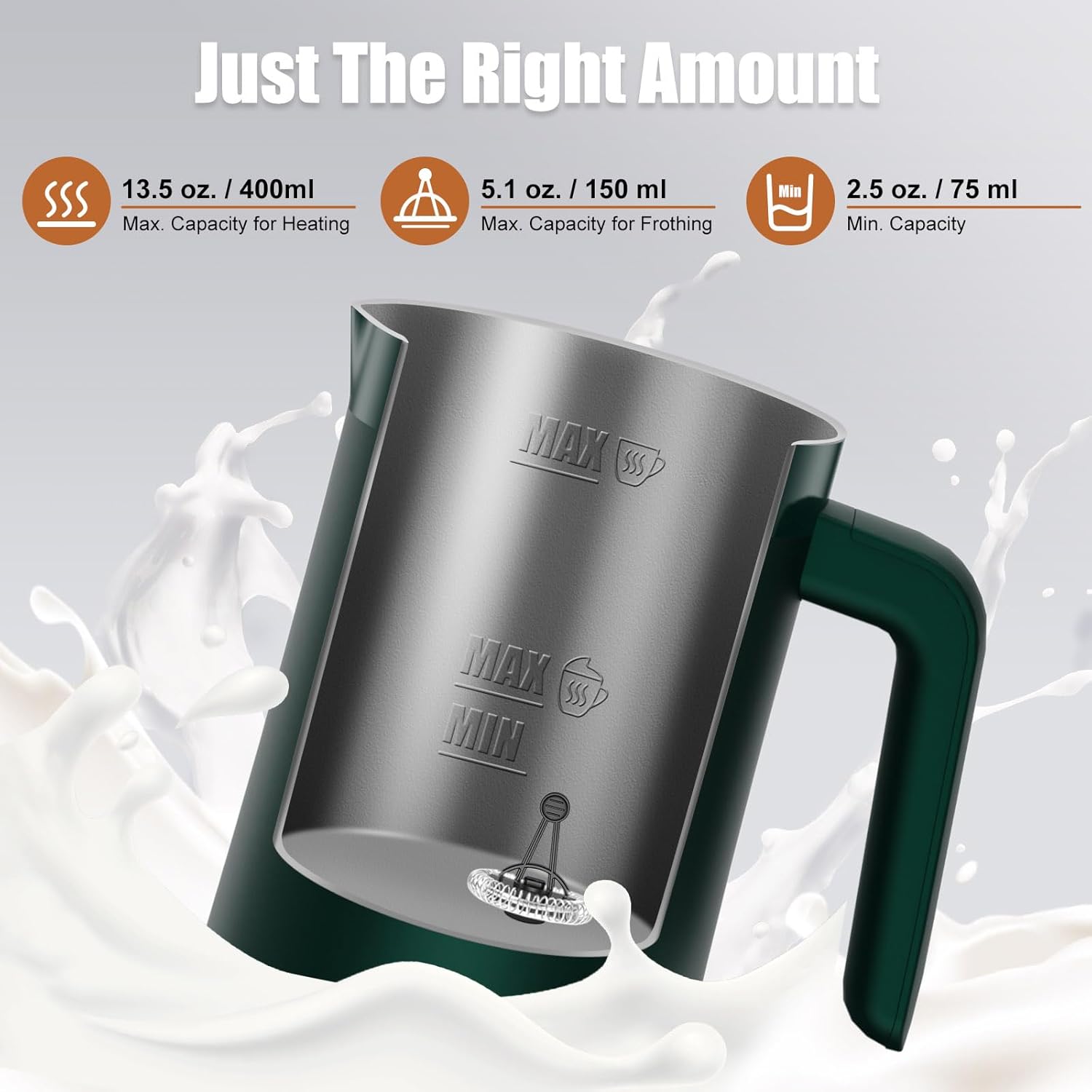 Milk Frother, 4-in-1 Milk Frother and Steamer, 13.5oz/400ml Automatic Hot and Cold Foam Maker and Milk Warmer, Electric Frother for Coffee, Latte, Cappuccino, Macchiato, Matcha(Forest Green)