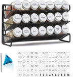 SpaceAid Spice Rack Organizer with 21 Spice Jars, 386 Spice Labels, Chalk Marker and Funnel Set for Cabinet, Countertop, Pantry, Cupboard or Door & Wall Mount - 21 Jars, 13.4" W × 9" H, White
