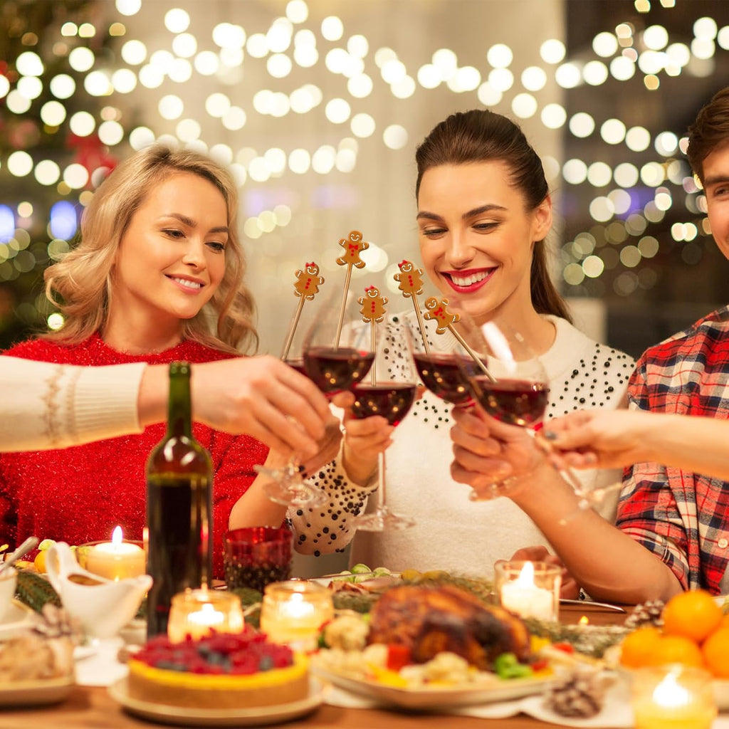 30 Pcs Christmas Drink Stirrers Xmas Stir Stick Holiday Coffee Swizzle Stick Reusable Plastic Hot Cocoa Bar Chocolate Decoration Cocktail Mixer(Gingerbread Couple,Elegant Color)