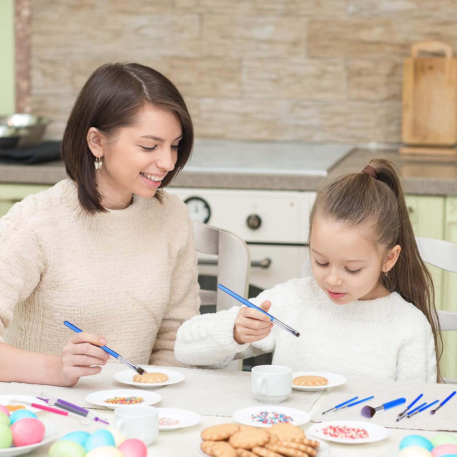 Patelai 10 Pcs Food Safe Paint Brushes Fondant Tools for Cake Baking Chocolate Sugar Cookie Decoration Cake Brushes for Luster Dust Pastry Decorating Supplies with Fondant and Gum Paste Tool(Blue)