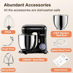 3-IN-1 Electric Stand Mixer, 6.5QT Bowl 660W 10-Speed Kitchen Mixer, Household Food Mixers include Dough Hook, Beater and Whisk, Bread Cake Mixer for Baking and Most Home Cooks, Black