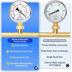 MEANLIN MEASURE -30inHG~0Psi Vacuum Gauge Stainless Steel 1/4" NPT 2" FACE DIAL Waterproof for Air Compressor HVAC Negative Pressure Hand Pump Pool Lower Mount, with 1/2" NPT and 3/8" NPT Hex Bushing