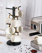 Lorbro Coffee Mug Tree with 8 Hooks, Mug Tree Stand, Wooden Coffee Cup Holder, Countertop Mug Tree, Mug Stand Kitchen Organizer, Cafe Accessories Decor & Kitchen Organizer Storage Stand (Black)