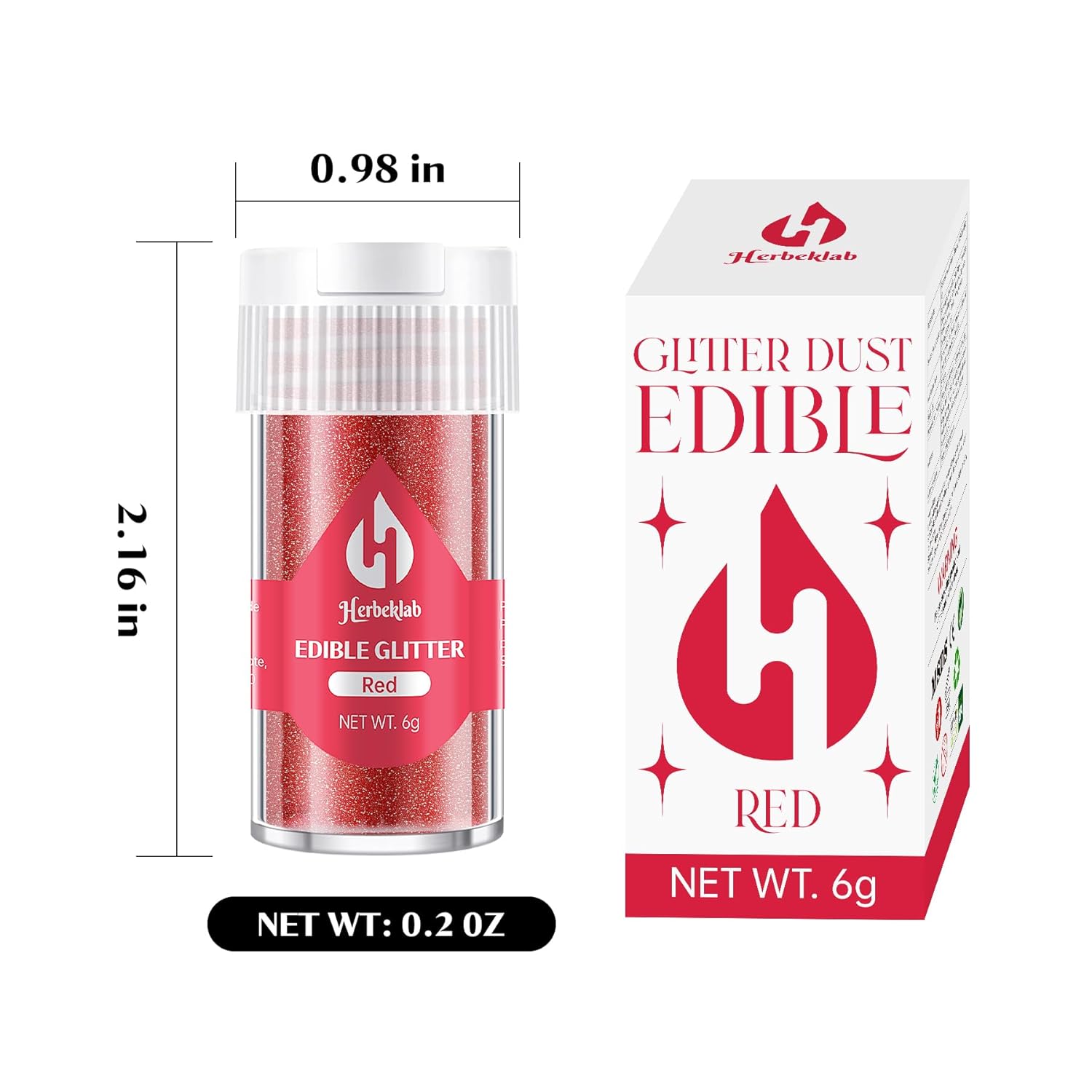 Red Edible Glitter for Cocktails - 6g Red Luster Dust Edible Drink Glitter Food Grade Metallic Shimmer Powder Sprinkles for Beverage Cake Chocolate Candy