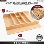 Rev-A-Shelf Trim-to-Fit Silverware Drawer Organizer For Kitchen Utensils, Cutlery Cabinet Storage Divider Insert, 23.98 x 21.97 In, Maple Wood, 4WUT-3