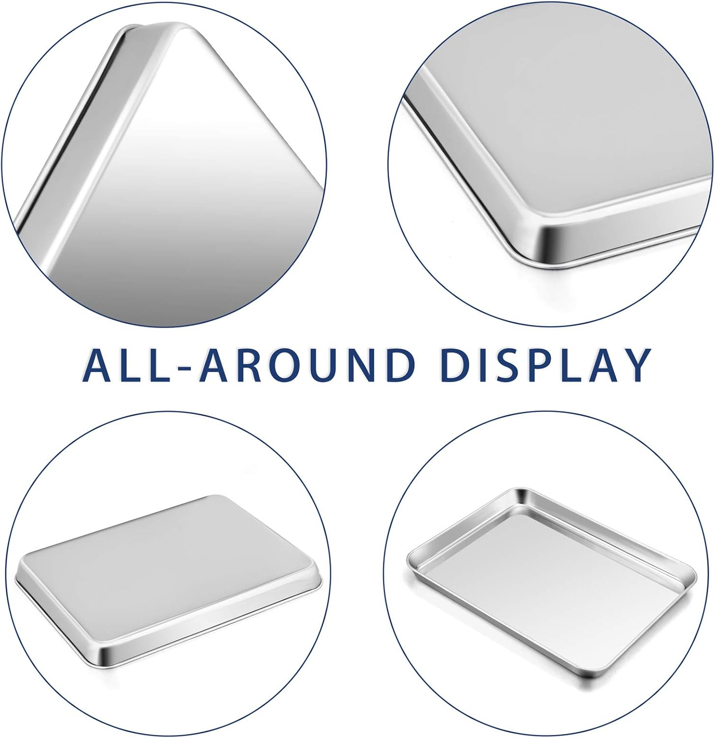 P&P CHEF 12.5 Inch Baking Cookie Sheet, Oven Pan Tray Stainless Steel Sheet Pan for Kitchen, Oven Bakeware for Multi Uses, Shiny Look & Dishwasher Safe, Healthy & Heavy Duty, 4Pcs