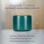 Folk Ceramics Leonard Ceramic Espresso Cups | Modern Stackable Demitasse Mugs for Espresso | Thick Walled, Handleless, Durable, Dishwasher & Microwave Safe | Set of 2, 3oz | Blue Emerald
