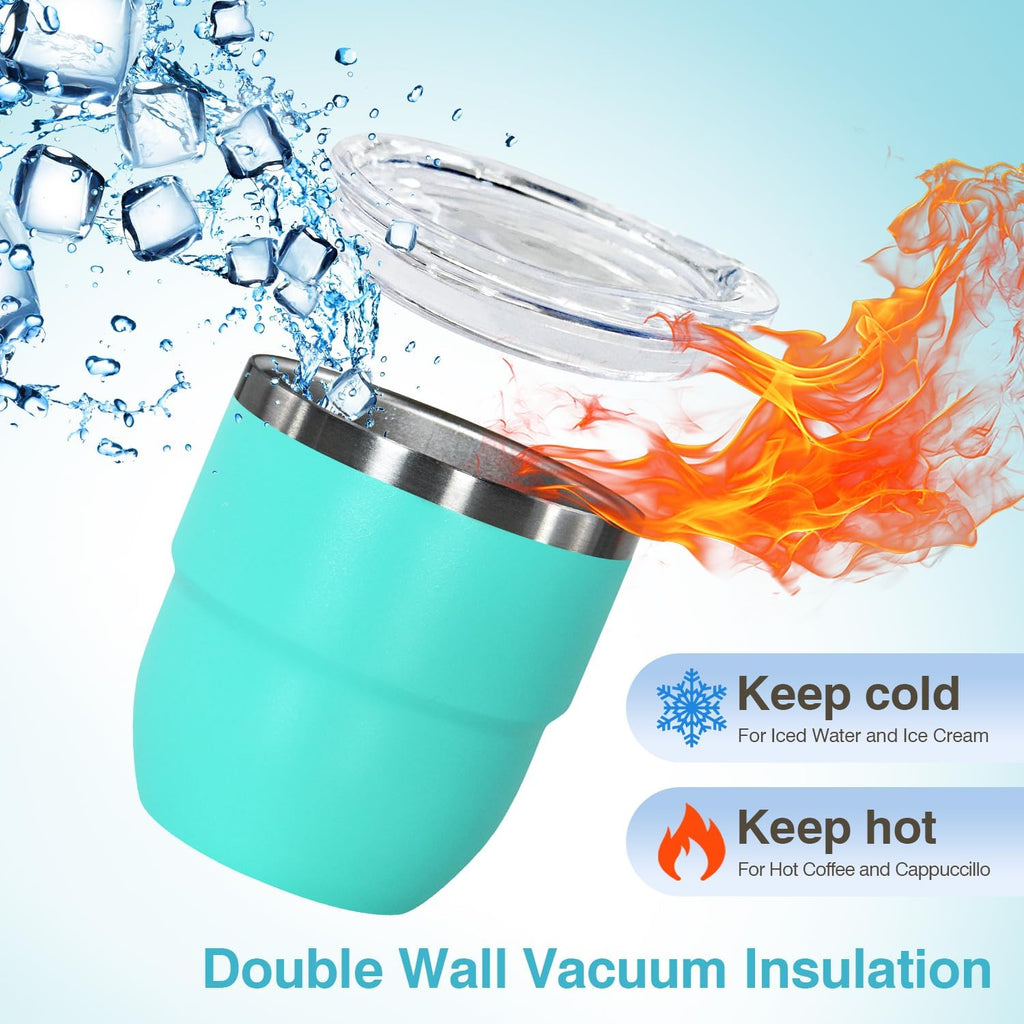 4oz Stackable Cup, Vacuum Insulated Espresso Cup Set of 2, Espresso Shot Glass for Coffee, Double Wall Stainless Steel Mini Tumbler Shot Glasses with Straw and Lid (A-red2P, 4oz)