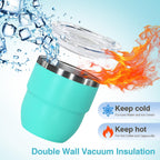 4oz Stackable Cup, Vacuum Insulated Espresso Cup Set of 2, Espresso Shot Glass for Coffee, Double Wall Stainless Steel Mini Tumbler Shot Glasses with Straw and Lid (A-blue2P, 4oz)