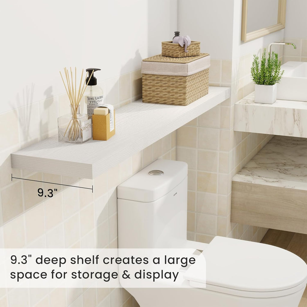 Fun Memories 48 Inch Deep Floating Shelves for Wall, 2 Pack of Long Wall Mounted Wood Shelves with Invisible Brackets for Bathroom, Bedroom, Living Room, Kitchen Decor and Storage, White