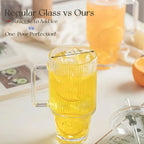 KEMORELA 4PCS 24oz Ribbed Glass Tumblers with Lids & Straws – Textured Handle Drinking Glasses for Iced Coffee, Smoothies, Cold Beverages – Reusable Clear Drinkware Set, Dishwasher Safe