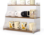 Coffee Mug Holder Wooden Cup Station Organizer 3 Tier Cup Holder for Coffee Bar Mug Display Rack for Countertop Mug Holder Shelf for Home Kitchen Trapezium-Nutbrown