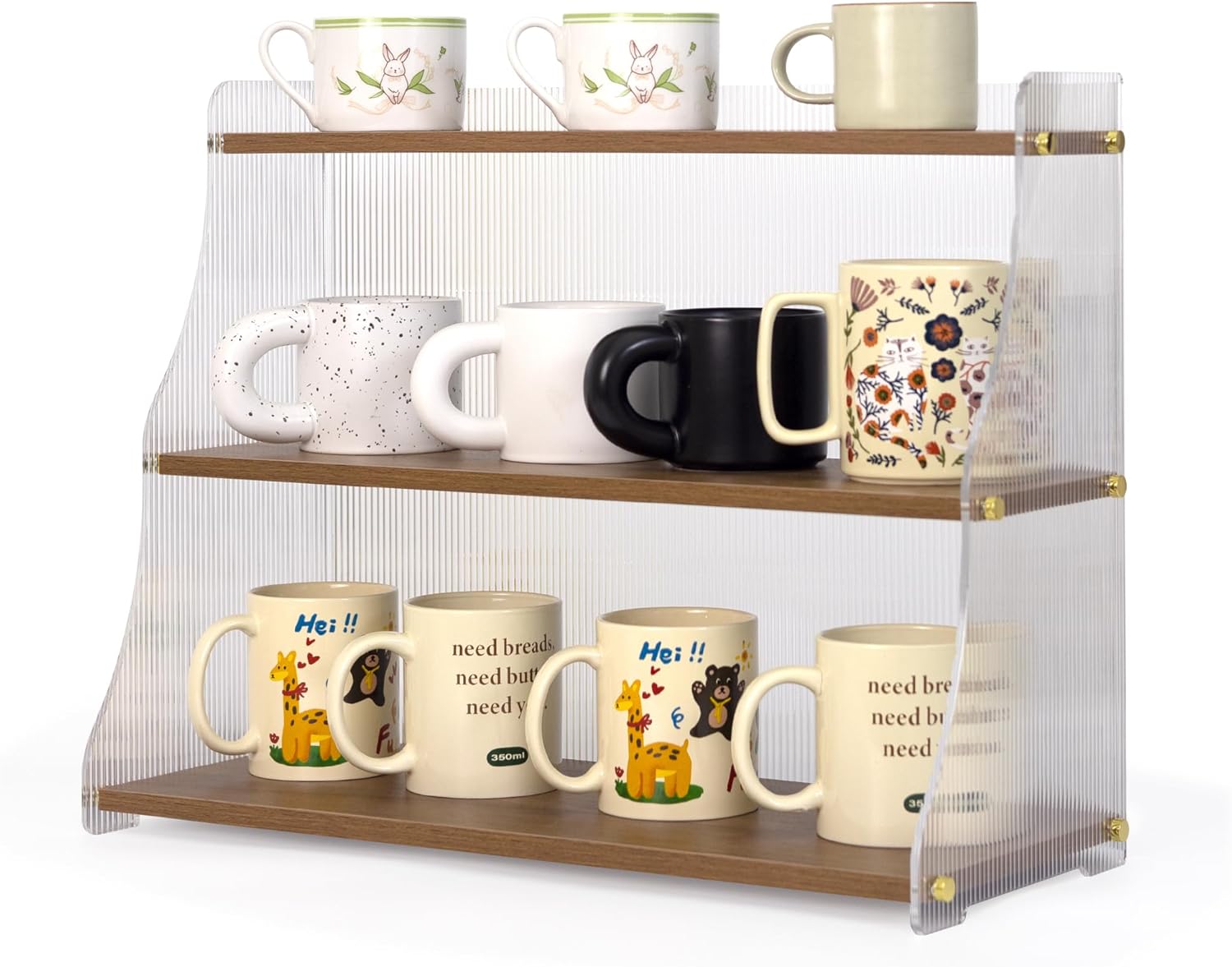 Coffee Mug Holder Wooden Cup Station Organizer 3 Tier Cup Holder for Coffee Bar Mug Display Rack for Countertop Mug Holder Shelf for Home Kitchen Trapezium-Nutbrown