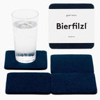 Graf Lantz - Bierfilzl Merino Wool Square Coasters Set of 4 - Marine (4"x4"x5mm) - Absorbs 30% of Weight - Natural German Wool - Heat Resistant, Sustainable, Reusable - Home Decor, Coffee Table Decor