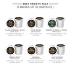 Peet's Coffee, Single Serve Coffee Pods Variety Pack - Major Dickason's Blend, Big Bang, French Roast, Café Domingo, Organic Alma De La Tierra, House Blend, 60 Count (6 Boxes of 10 Pods)