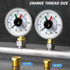 MEANLIN MEASURE 0-60Psi 1/4" NPT Pressure Gauge Box with dial for selecting Filter, 3-2-3% Accuracy, Lower Mount, with 1/2" NPT and 3/8" NPT Hex Bushing