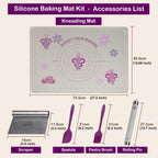 Silicone Baking Mat Set | Non-Stick Dough Rolling Pastry with Rolling Pin for Cookie Pie Crust Pizza Bread | Extra Large Dough Mat | Silicone Pastry Mat Kit Extra Thick with accessories