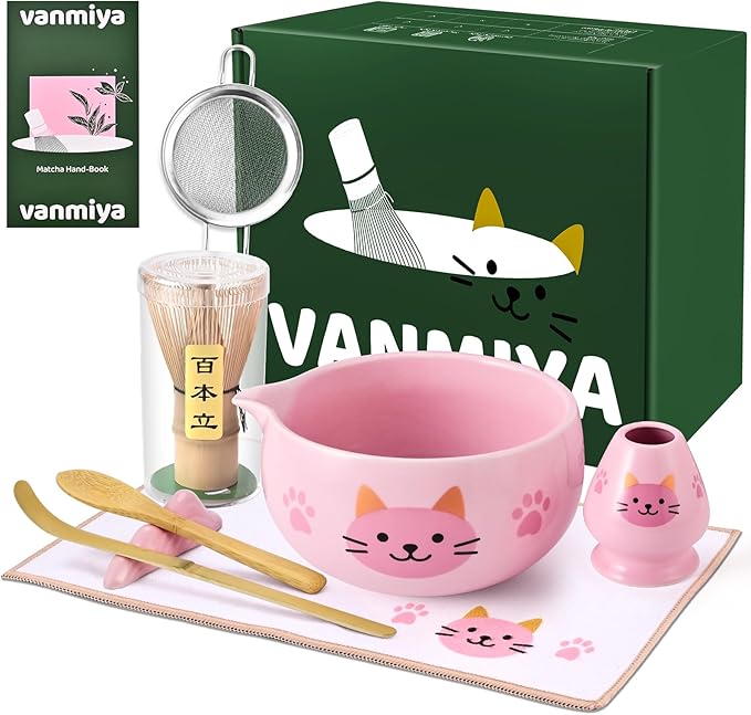 Matcha Whisk Set, 8Pcs Matcha Set for Ceremony, Matcha Whisk and Ceramic Bowl with Matcha Scoop & Sifter and All Accessories for Breakfast, Afternoon Tea, Ideal Gift Christmas, Anniversary