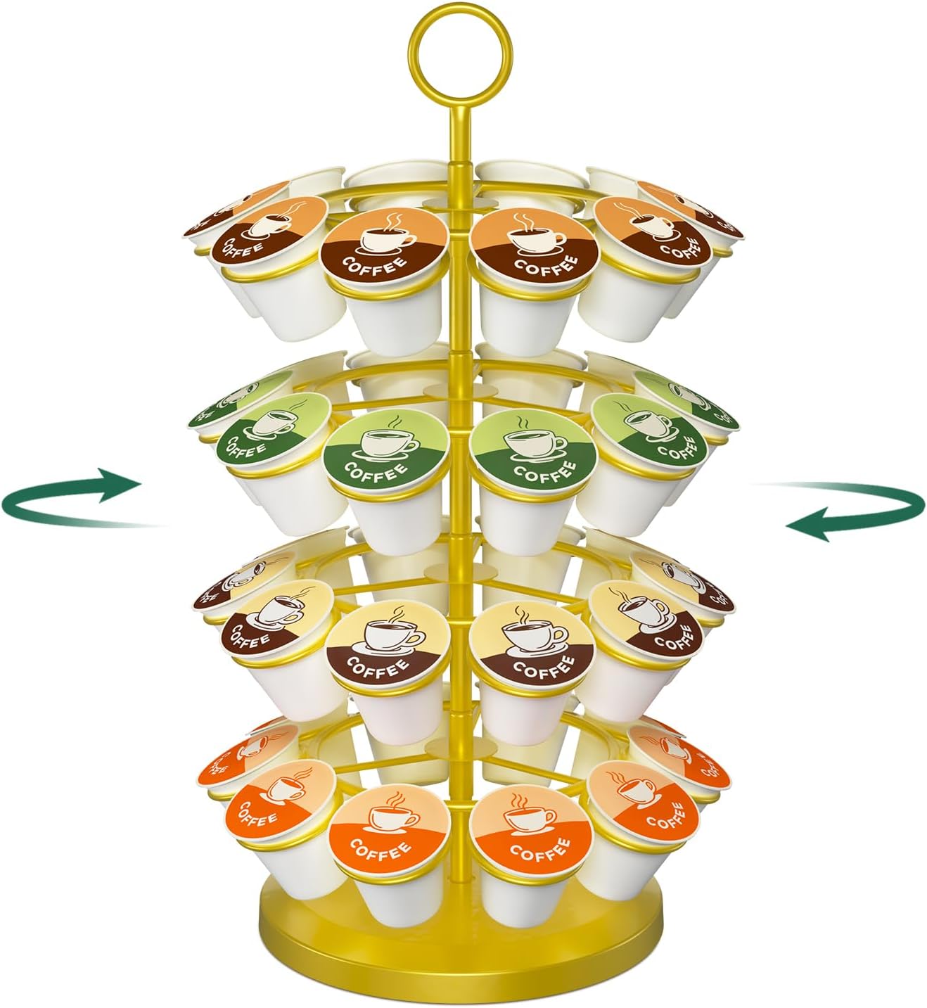 EsLuker.ly K Cup Holder Coffee Pod Organizer Carousel for Counter, Metal Storage Rack Stand for Kitchen, Rotatable 4 Tier Pod Tower Tree for 40 K Cups, Space Saving Meets Elegance, Gold