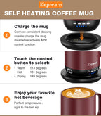 Self Heating Coffee Mug T1-16oz Fast Heating & Ultra Long-Lasting Battery Life, Heated Coffee Mug Up to 149℉ - Touch & App Controlled Coffee Mug, Birthday Gifts for Women and Men