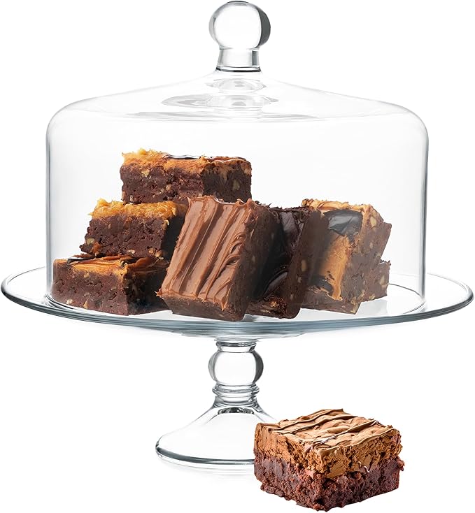 Libbey Selene Glass Cake Stand with Dome Lid, Elegant Curved Footed, Covered Cake Stand, Versatile Serving Dish for Variety of Desserts and More