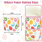 Whaline 100Pcs Multicolor Easter Paper Baking Cups with Easter Egg Bunny Flower Design, Disposable, 9 x 3.5 Inch
